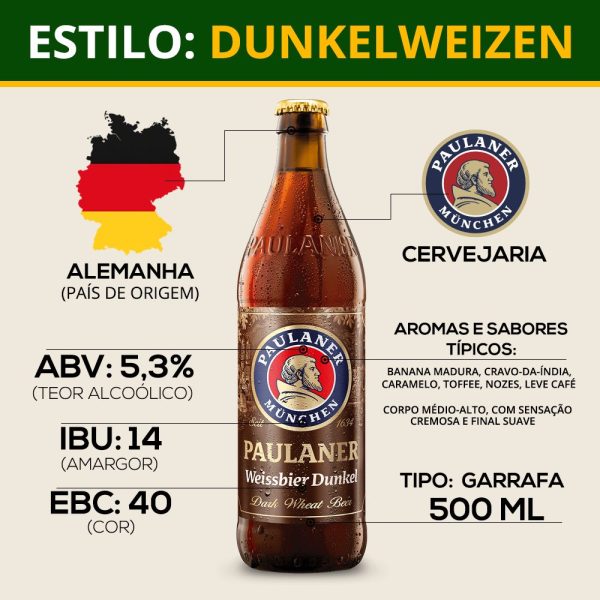 Cerveja Paulaner Weiss Dunkel Garrafa 500ml Trigo Escura Alemã - Imagem 3