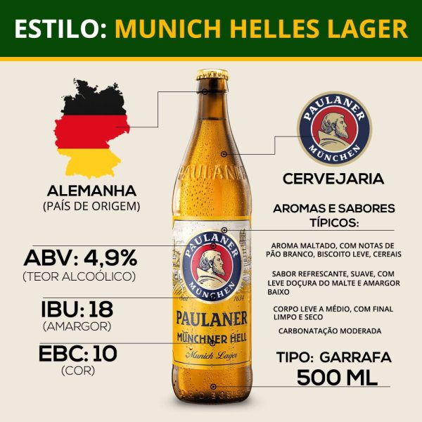 Cerveja Paulaner Munchner Hell Garrafa 500ml Lager Alemã - Imagem 3