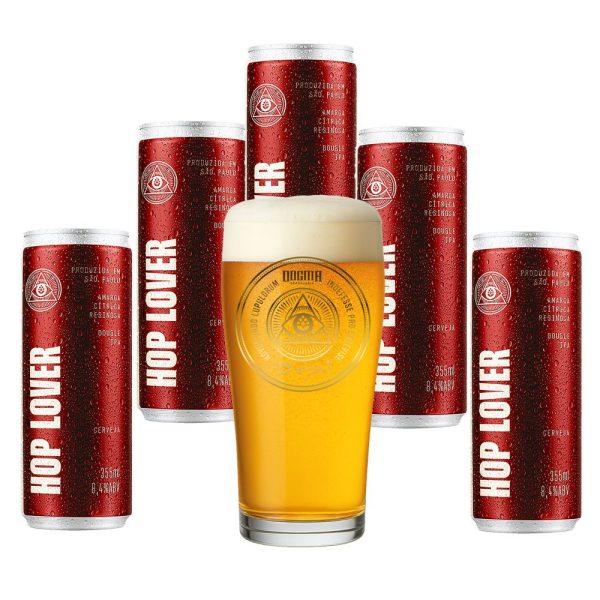 Kit 5 Cerveja Hop Lover DIPA 355ml + Copo Dogma 320ml - Imagem 1