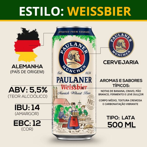 Cerveja Paulaner Weissbier Lata 500ml Trigo Alemã - Imagem 3