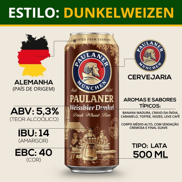 Paulaner Weissbier Dunkel Lata 500ml Trigo Escura - Imagem 3