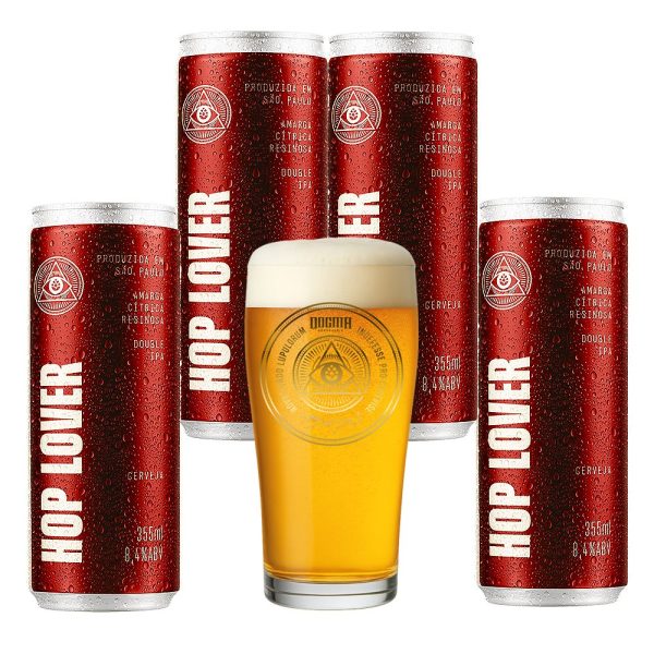 Kit 4 Cerveja Hop Lover DIPA 355ml + Copo Dogma 320ml - Imagem 1