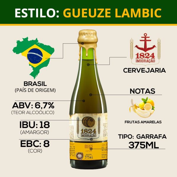 Cerveja 1824 Imigração Gueuze Lambic 375ml Sour Ale Artesanal - Imagem 3