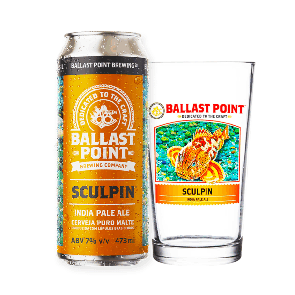 Kit 1 Cerveja Ballast Point Sculpin IPA 473ml + Copo Pint - Imagem 1