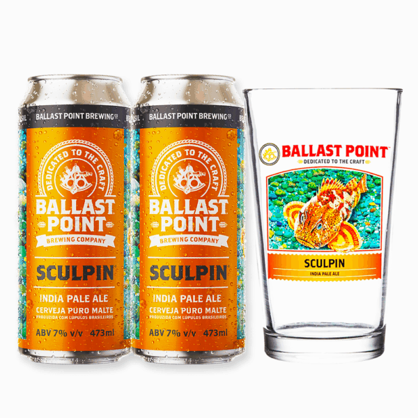 Kit 2 Cerveja Ballast Point Sculpin IPA 473ml + Copo Pint - Imagem 1