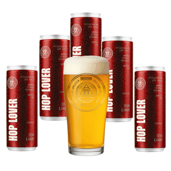 Kit 5 Cerveja Hop Lover DIPA 355ml + Copo Dogma 320ml - Imagem 1