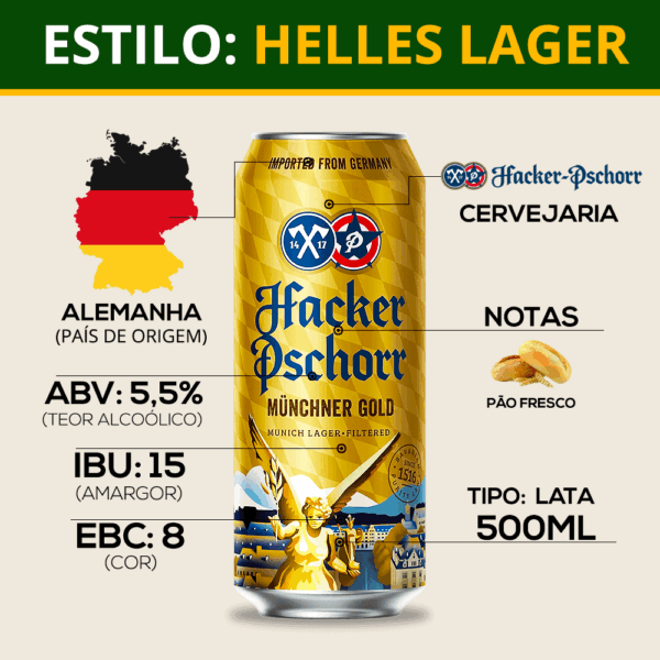 Kit 3 Cervejas Hacker Pschorr Kellerbier, Gold e Weiss 500ml - Imagem 5