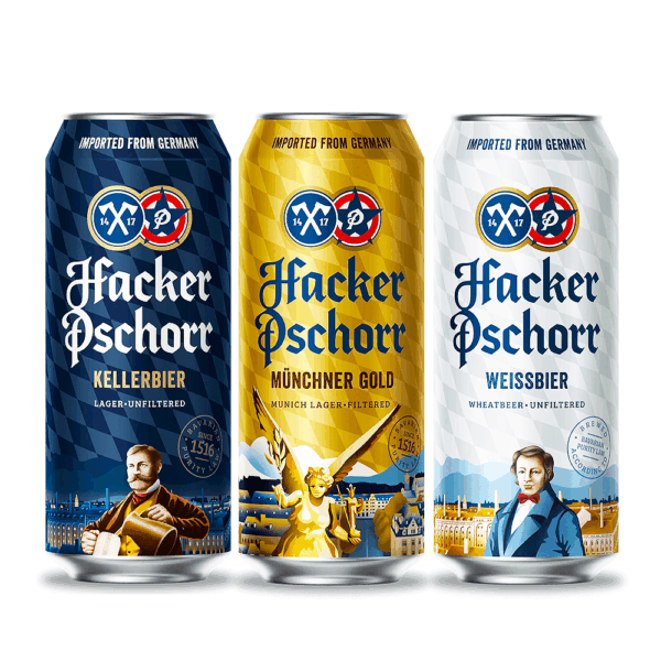 Kit 3 Cervejas Hacker Pschorr Kellerbier, Gold e Weiss 500ml - Imagem 1