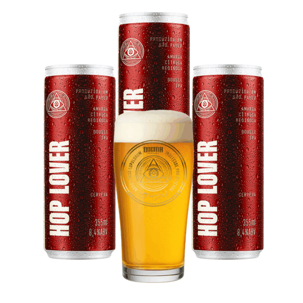 Kit 3 Cerveja Hop Lover DIPA 355ml + Copo Dogma 320ml - Imagem 1