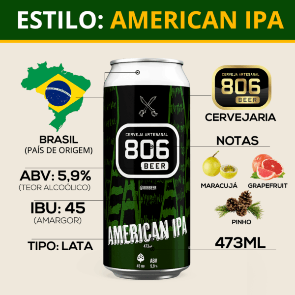 Cerveja 806 Beer American IPA 473ml Lata - Imagem 3