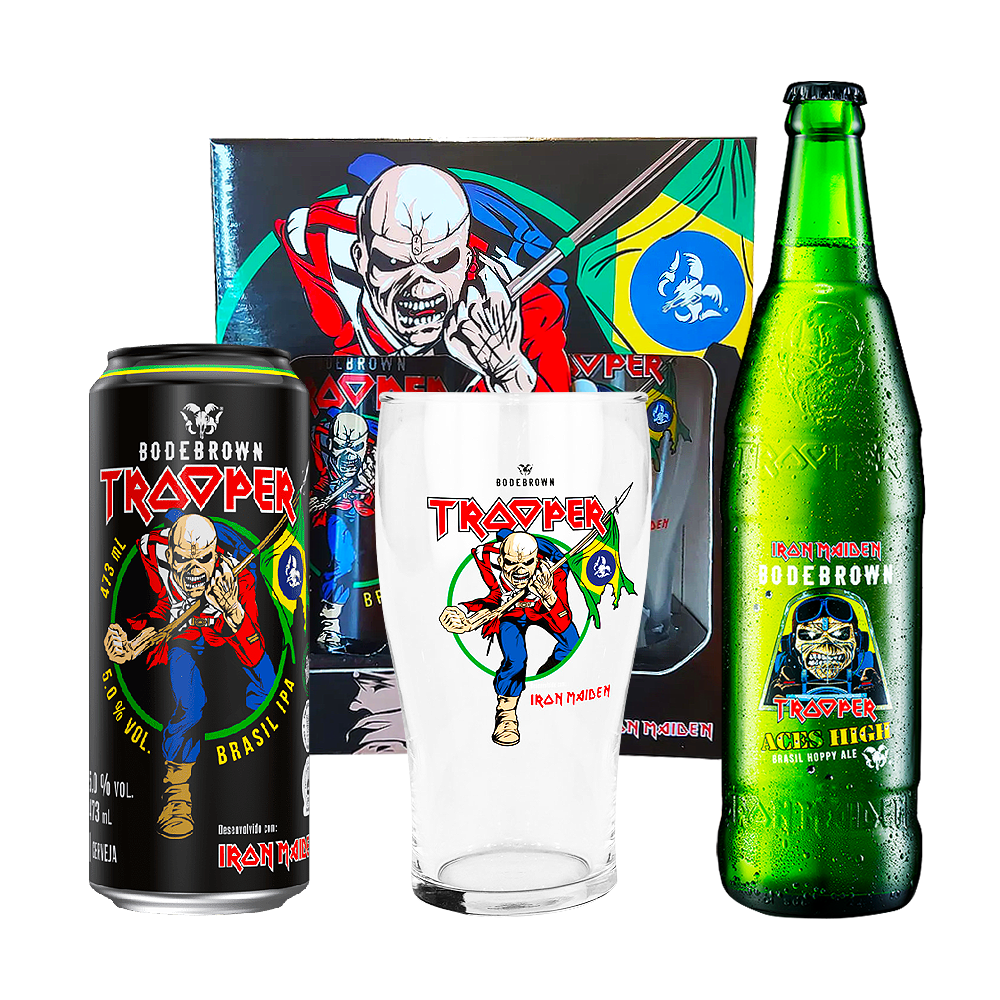 30917324979519159ec10abfd1ee73e2-1.png Kit Cerveja Bodebrown Trooper Brasil IPA + Aces High + Copo - Imagem 1