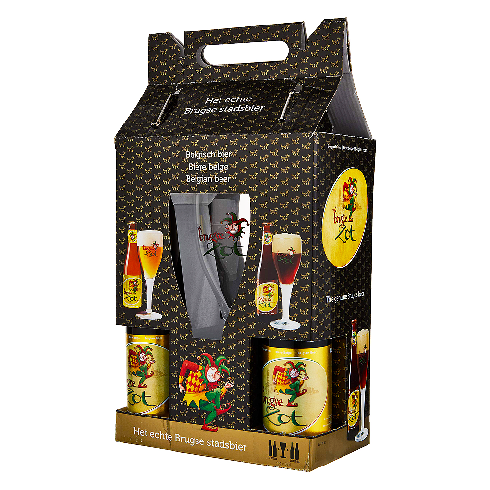 3bd5662f3bec27ccbc4018e163eb9ebe.png Kit Brugse Zot Blonde & Dubbel + Taça 330ml - De Halve Maan - Imagem 1