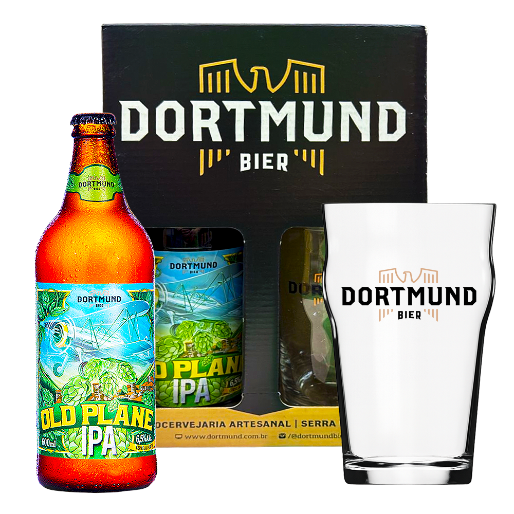 ccf818a6bf139499aa5155cc70228805.png Kit Cerveja Dortmund Bier Old Plane IPA + Copo IPA 400ml - Imagem 1