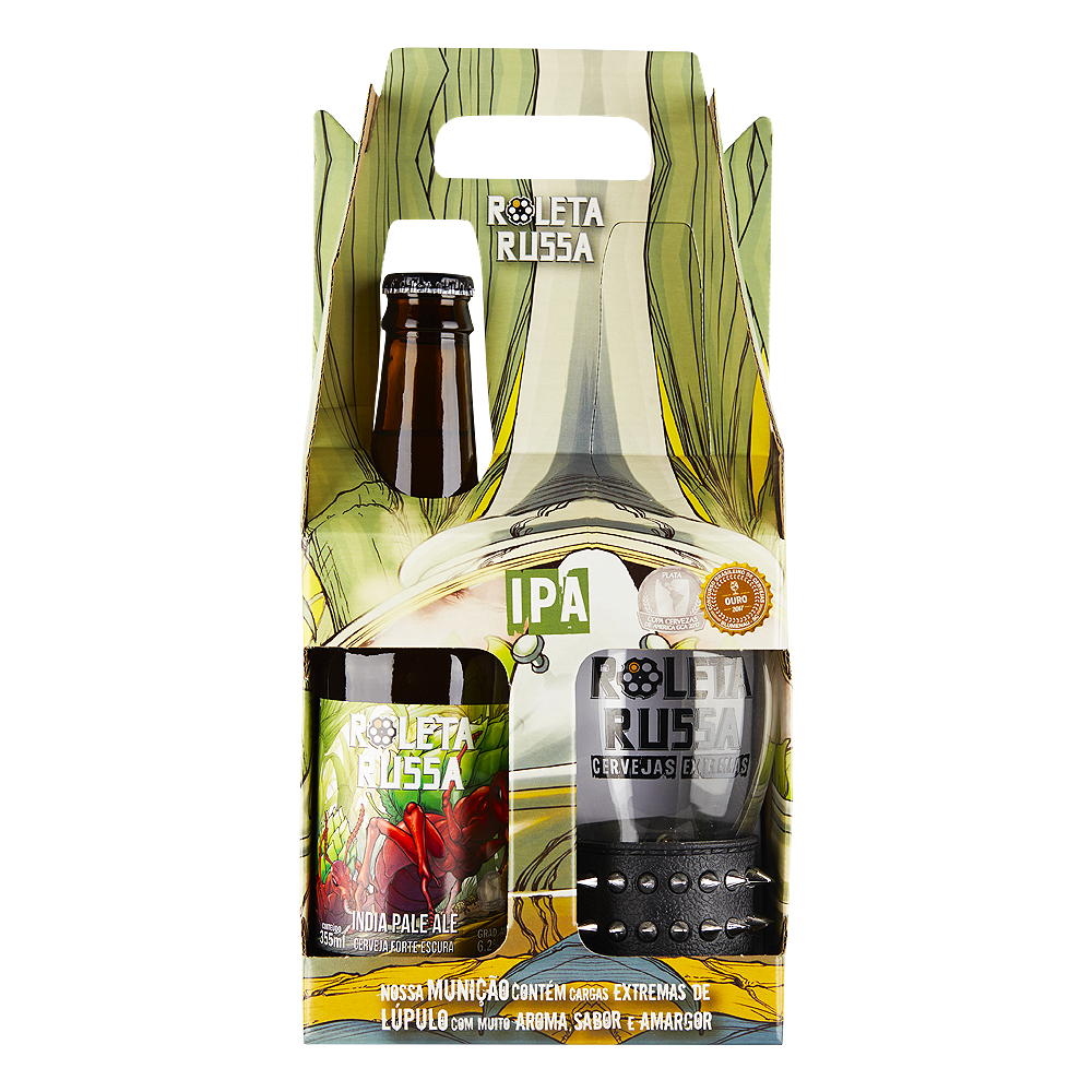 e00f22b4a67ce2a0953cc49620434a55.png Kit Cerveja Roleta Russa IPA 355ml + Copo 320ml + Pulseira - Imagem 1